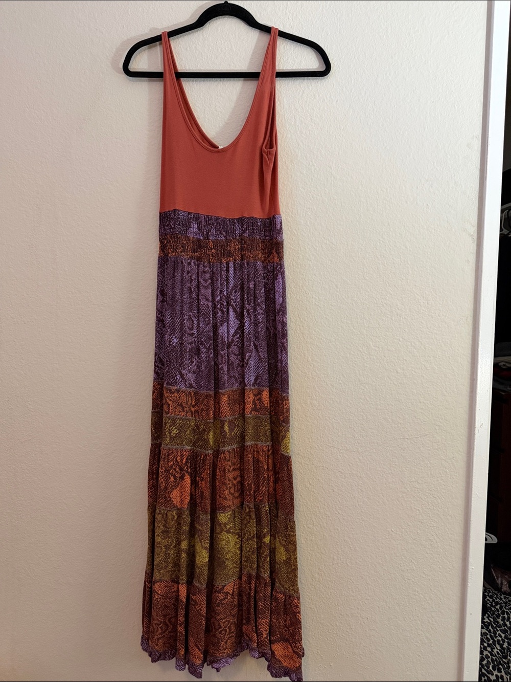 Anthropologie Rust Tank Bodice Maxi Dress with Purple Patterned Skirt - Picture 4 of 4